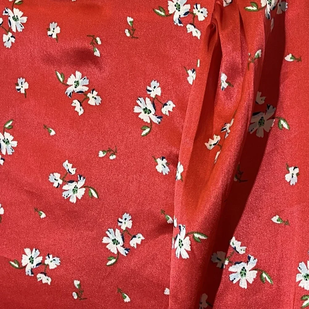 asos Women’s Top Size 2 Red Floral Blouse Long Sleeve Open Back Christmas - Picture 11 of 13